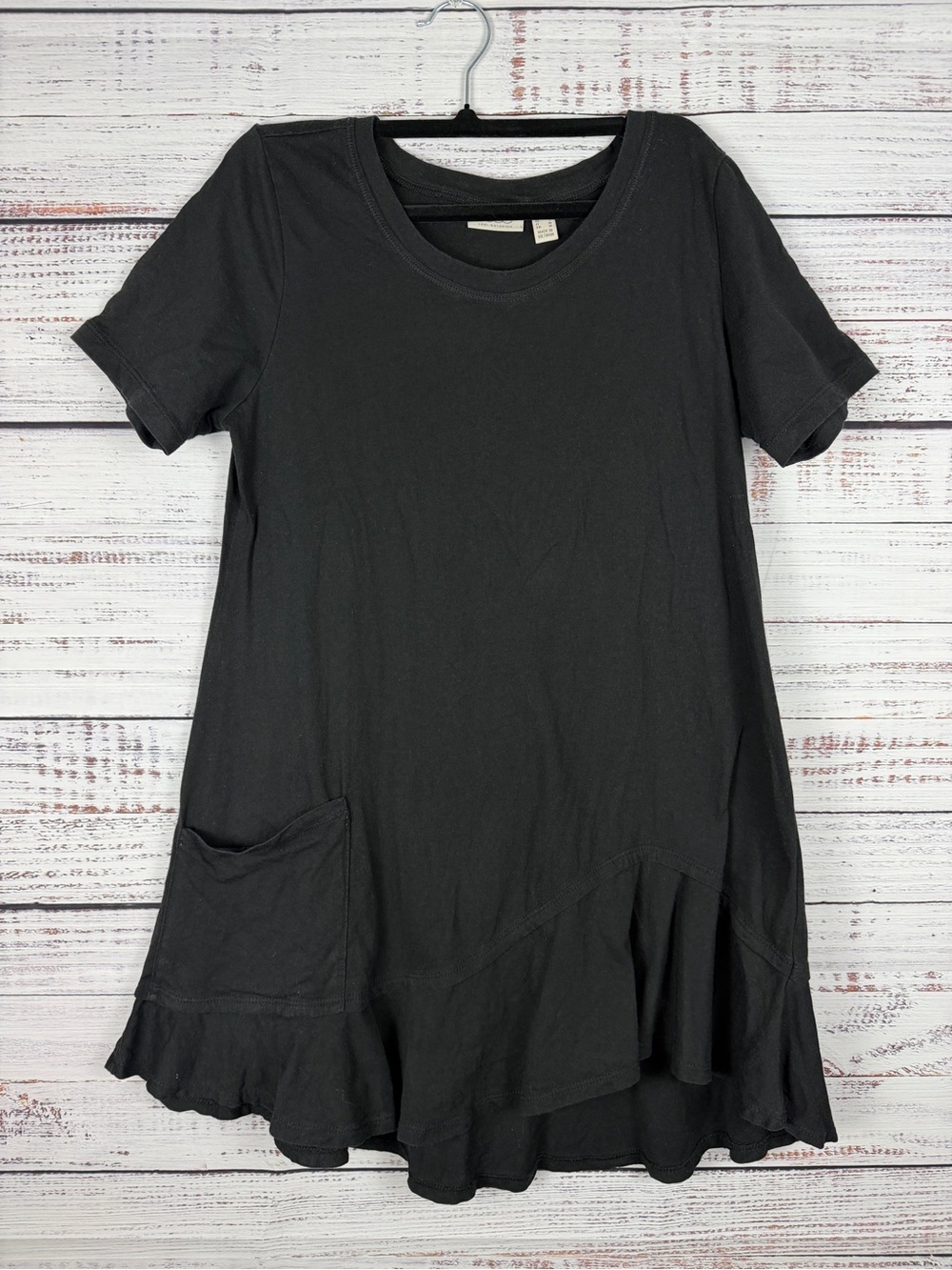 LOGO by Lori Goldstein Black Cotton Modal Flare-Hem Top | Size M